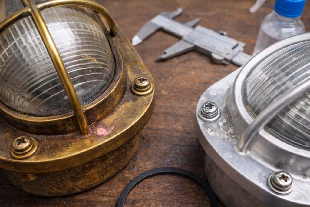Patina and oxidation on marine light housings
