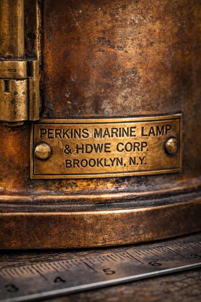 maker stamp on nautical lantern base