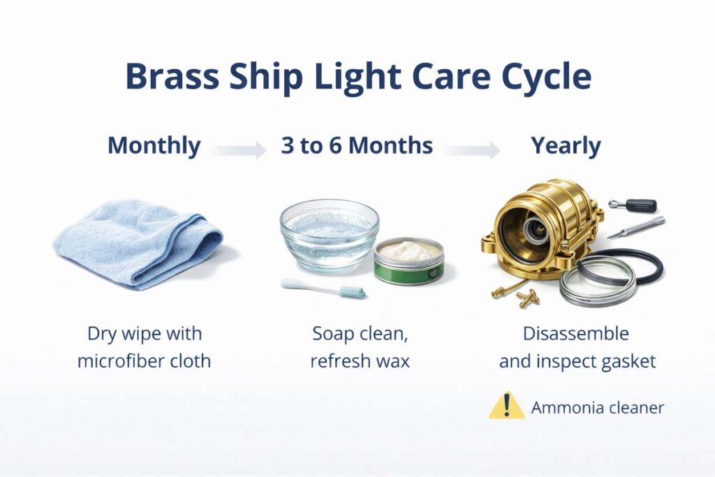 maintenance timeline for brass marine lights