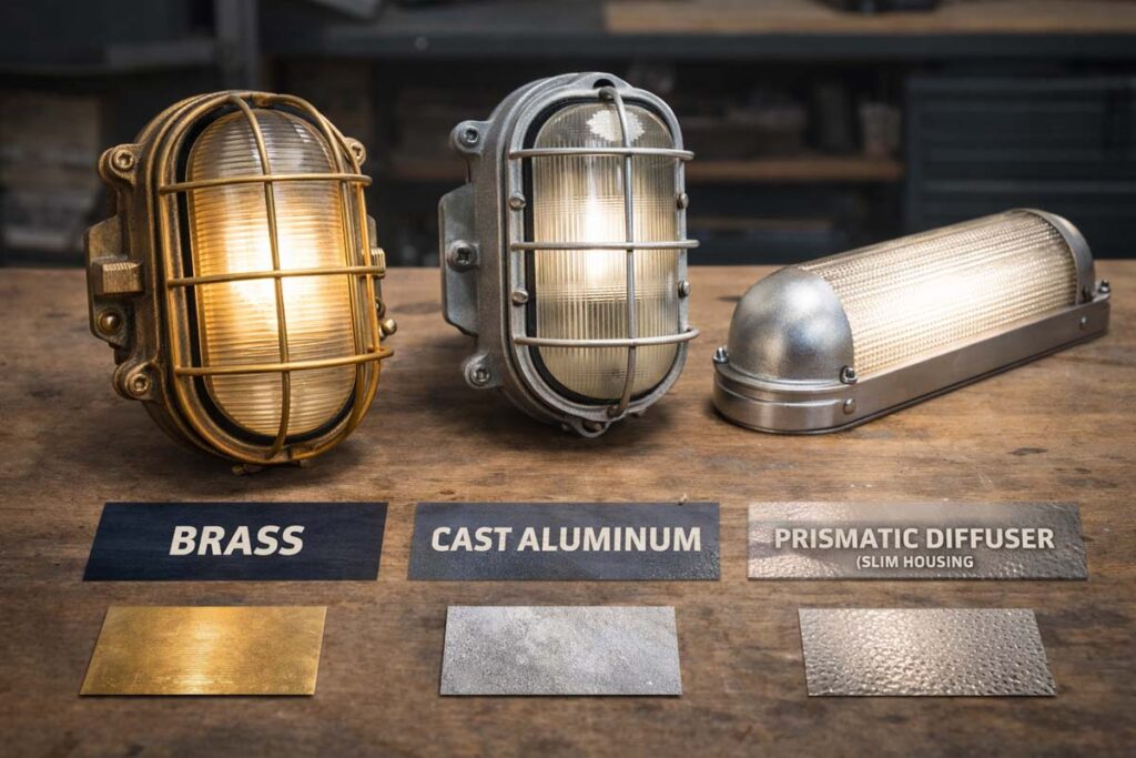 brass and aluminum marine light details