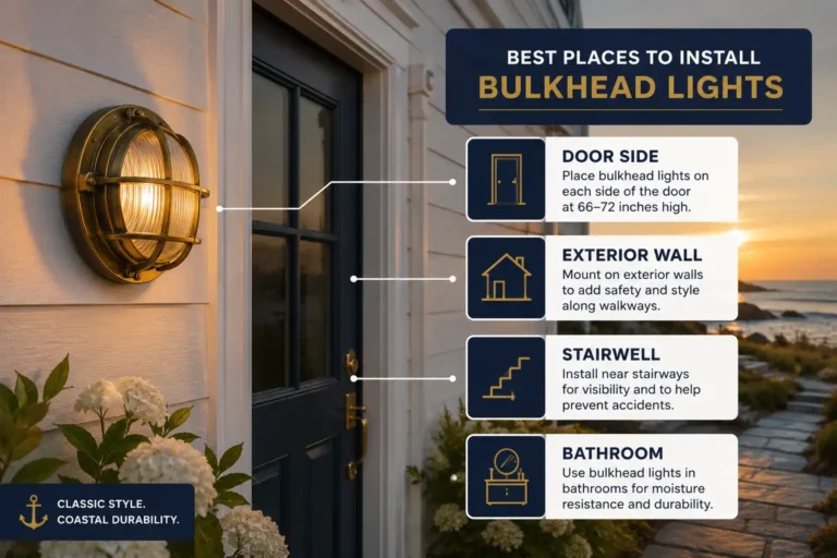 Infographic about where to place bulkhead lights around a coastal home, from Marine Salvage and Antiques Bangladesh