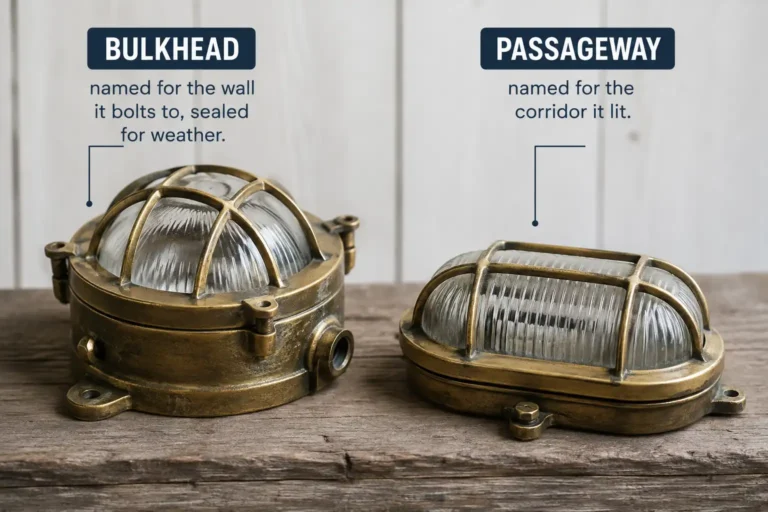 Bulkhead light and passageway light compared side by side at our Chattogram salvage yard