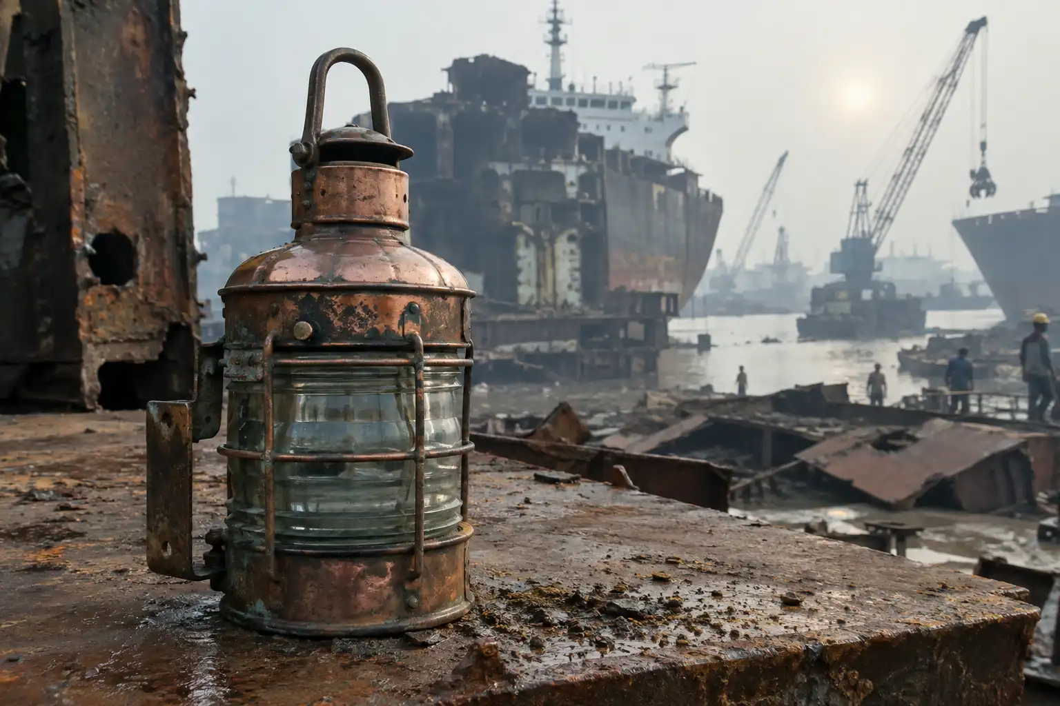 Copper anchor lamp recovered from a shipbreaking yard in Chattogram Bangladesh